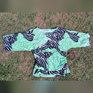 Peter Nygard Neon Green and Black Patterned Top